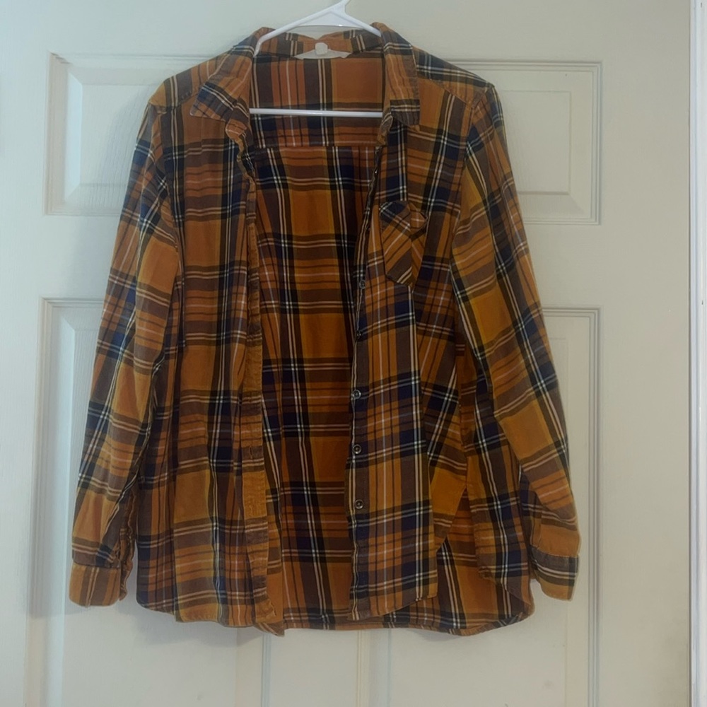 Navy blue and orange flannel